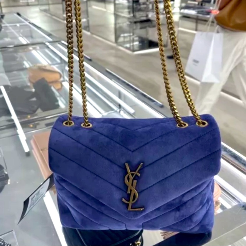 Saint Laurent Loulou Shoulder Bag Matelasse Chevron Suede Small